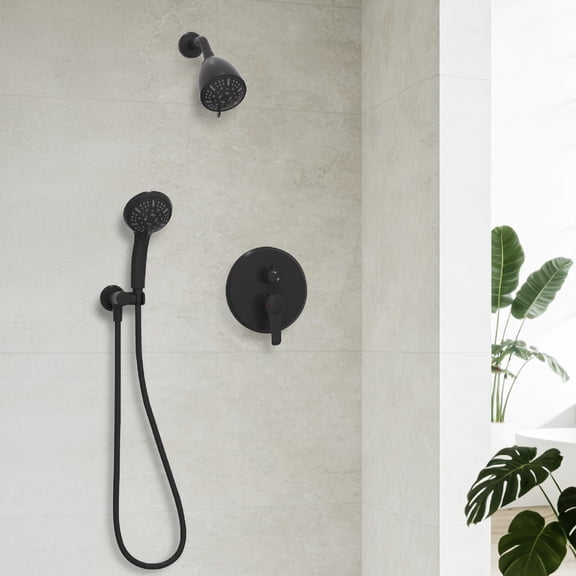 Giving Tree  8 Modes Single Handle Black Shower Set, 2.0 GPM Fixed Mount High-Pressure Showerhead & Handheld Shower, 360-Degree Swivel