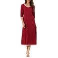 thumbnail image 2 of INSPIRE CHIC Women's Nightgown 3/4 Sleeve V Neck Loungewear Long Sleep Nightshirt with Pockets S Wine Red, 2 of 6