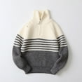thumbnail image 2 of UAMVSH Boys Girls Striped Knitted Sweater Fashion Long Sleeve Half Zipper Pullover Shirt Warm Unisex Kids Mock Neck Tops(13-14 Years,Gray), 2 of 5