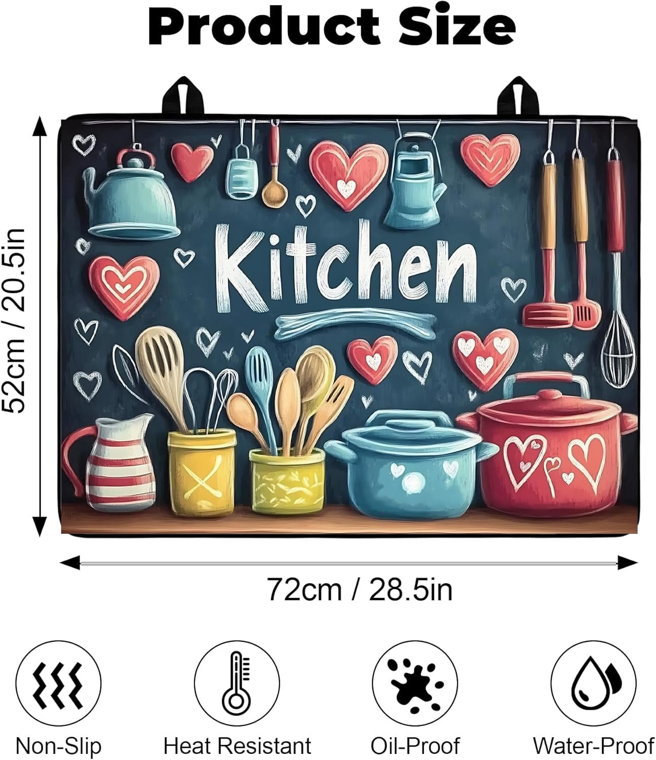 Heat-Resistant Glass Stove Top Cover with Anti-Slip Rubber Coating – Electric Stove Protector, Scratch-Resistant, Counter Space Decor Mat (Kitchen-Blue, 28.5"L x 20.5"W)