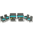 thumbnail image 1 of Gymax Set Of 8 Patio Furniture Set w/Washable Cushions & Tempered Glass Coffee Table Turquoise, 1 of 9