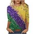 thumbnail image 2 of Visit the JURANMO Store Womens Fashion Tunic Tops Funny Mask Graphic 3/4 Sleeve Mardi Gras T Shirts Lightweight Carnival Party Tees Purple XL, 2 of 5