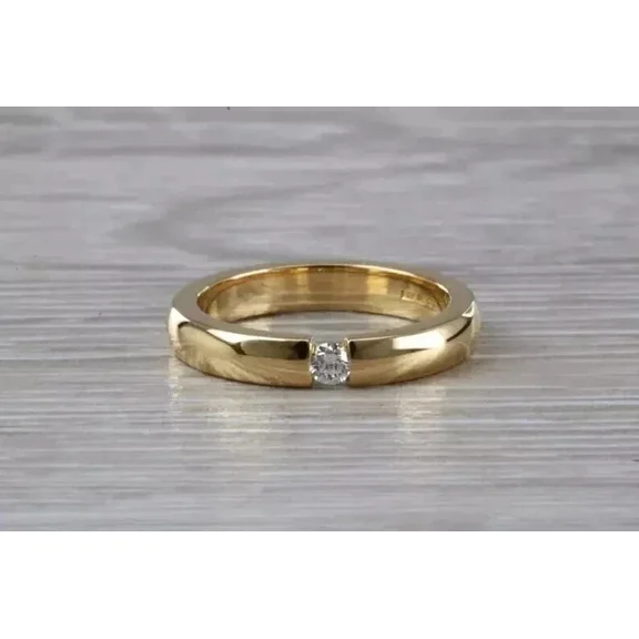 Real Moissanite 1.00Ct Round Cut Wedding Band Ring 14k Yellow Gold Plated