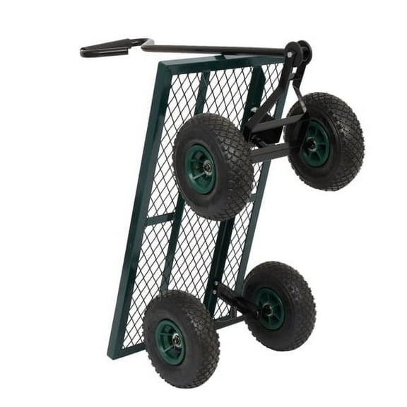 BaytoCare Easy Grip Metal Deck Wagon with Flat Free Tires Rust Resistant Green Powder Coated