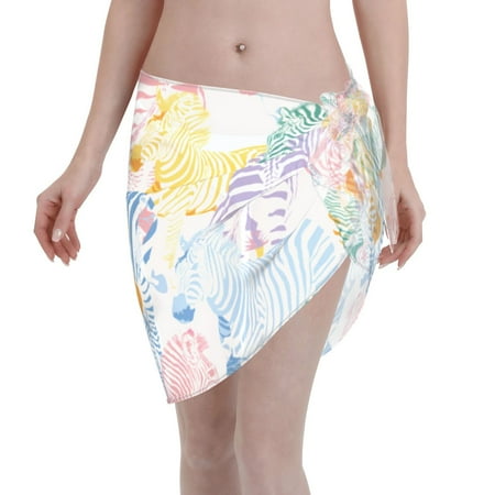 Ocsxa Zebra Colourful Print Sarong Coverups For Women Bathing Suit Wrap Swimsuit Skirt Beach Bikini Cover Up Swimwear