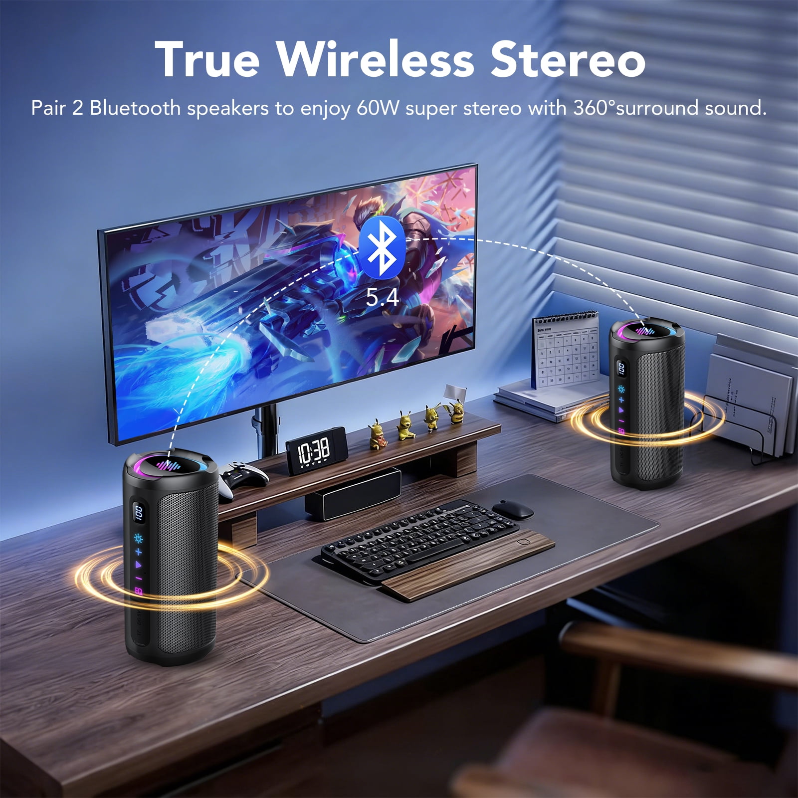 Bluetooth Speaker, 2026 Portable Wireless Speakers with Led Light, Bluetooth 5.4, 30H Playtime, Enhanced Bass, IPX7 Waterproof, Outdoor Speaker for Travel, Sport, Party, Biking.