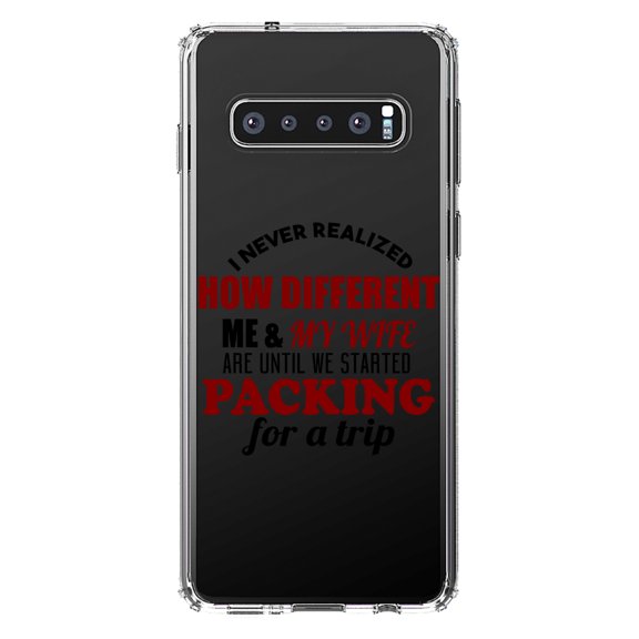DistinctInk Clear Shockproof Hybrid Case for Samsung Galaxy S10 (6.1" Screen) - TPU Bumper Acrylic Back Tempered Glass Screen Protector - Never Realized How Different Packing For Trip