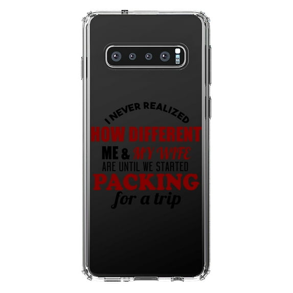 DistinctInk Clear Shockproof Hybrid Case for Samsung Galaxy S10 (6.1" Screen) - TPU Bumper Acrylic Back Tempered Glass Screen Protector - Never Realized How Different Packing For Trip