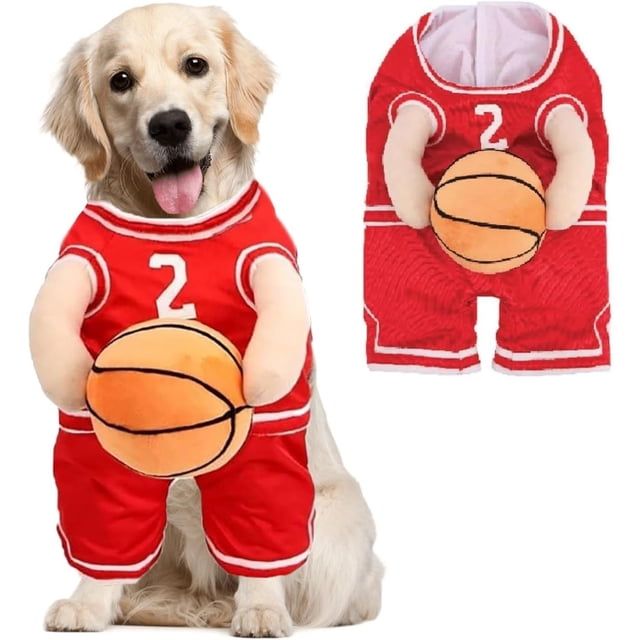 Dog Basketball Costume with Ball, Basketball Dog Costume, Dog Basketball Player Costume, Dog Basketball Costume, Pet Halloween Costumes for Dog Cat, Adjustable Straps(Red,Small)