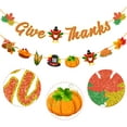 thumbnail image 3 of Give Thanks Banner Glitter, Thanksgiving Banner for Fall Harvest Party Decorations with Pumpkin Maple Leaf Garland Bunting Happy Thanksgiving Day Supplies for Mantle Office Home Autumn Party Decor, 3 of 3