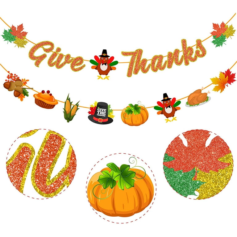 Grantparty Happy Thanksgiving Day Fall Banner Give Thanks Bunting Maple Leaf Banner Paper for Thanksgiving Party Celebration Party Decoration