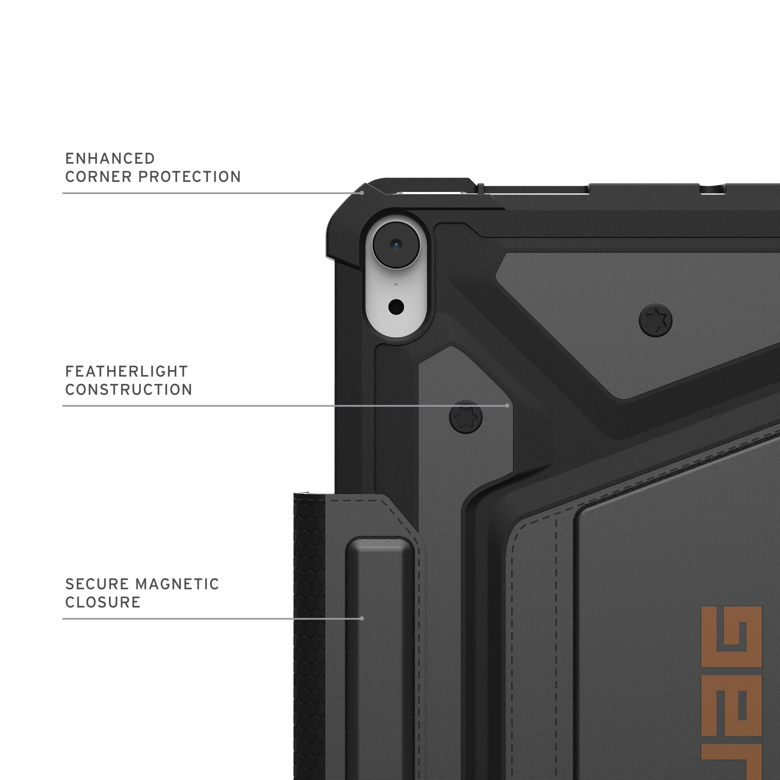 UAG iPad Air 11" Case M4/M3/M2 2024-2026 - Rugged Auto Sleep/Wake Folio Cover Pencil Holder & Multi-Angle Adjustable Stand, Metropolis SE Black/Bronze