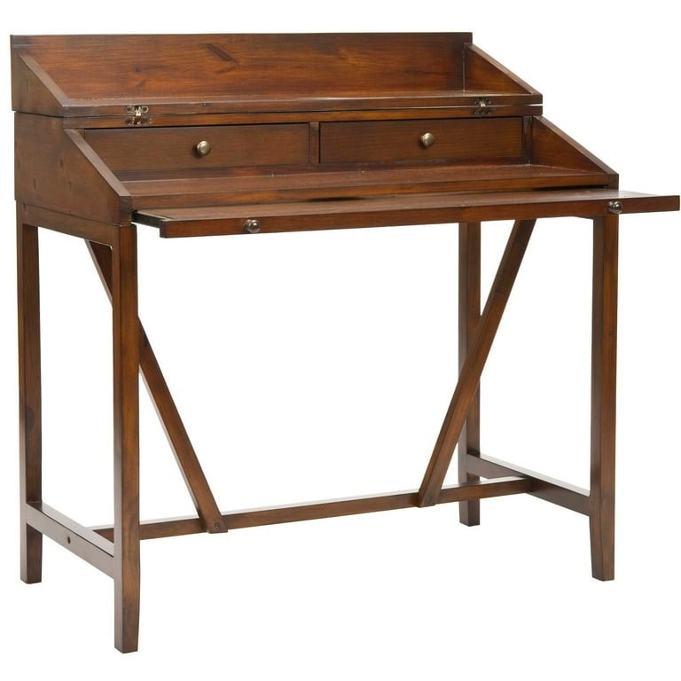 SAFAVIEH Wyatt Industrial Rustic Writing Desk w Pull Out Dark Teak Walmart