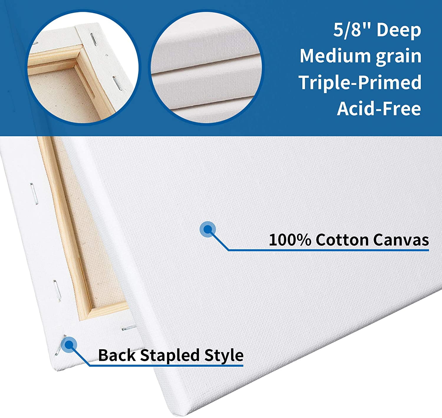 FIXSMITH Stretched White Blank Canvas- 8"x 8", 8 Pack, Primed,100% Cotton, 5/8 Inch Profile of Super Value Pack for Acrylics, Oils & Other Painting Media.