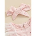 thumbnail image 6 of Bslissey Infant Girls Sweet Fly Sleeve Romper Baby Girl Lace Patchwork Flower Print Jumpsuit Newborn Summer Casual Bodysuit with Headband 3M 6M 9M 12M, 6 of 9