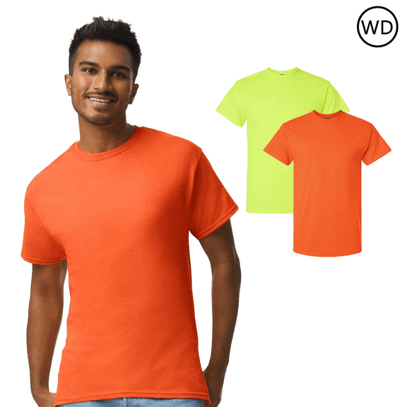 Gildan High Visibility Safety T-Shirt, Hi Vis Ultra Cotton Crewneck Mix Tee, Safety Orange & Green 2 Pack, S