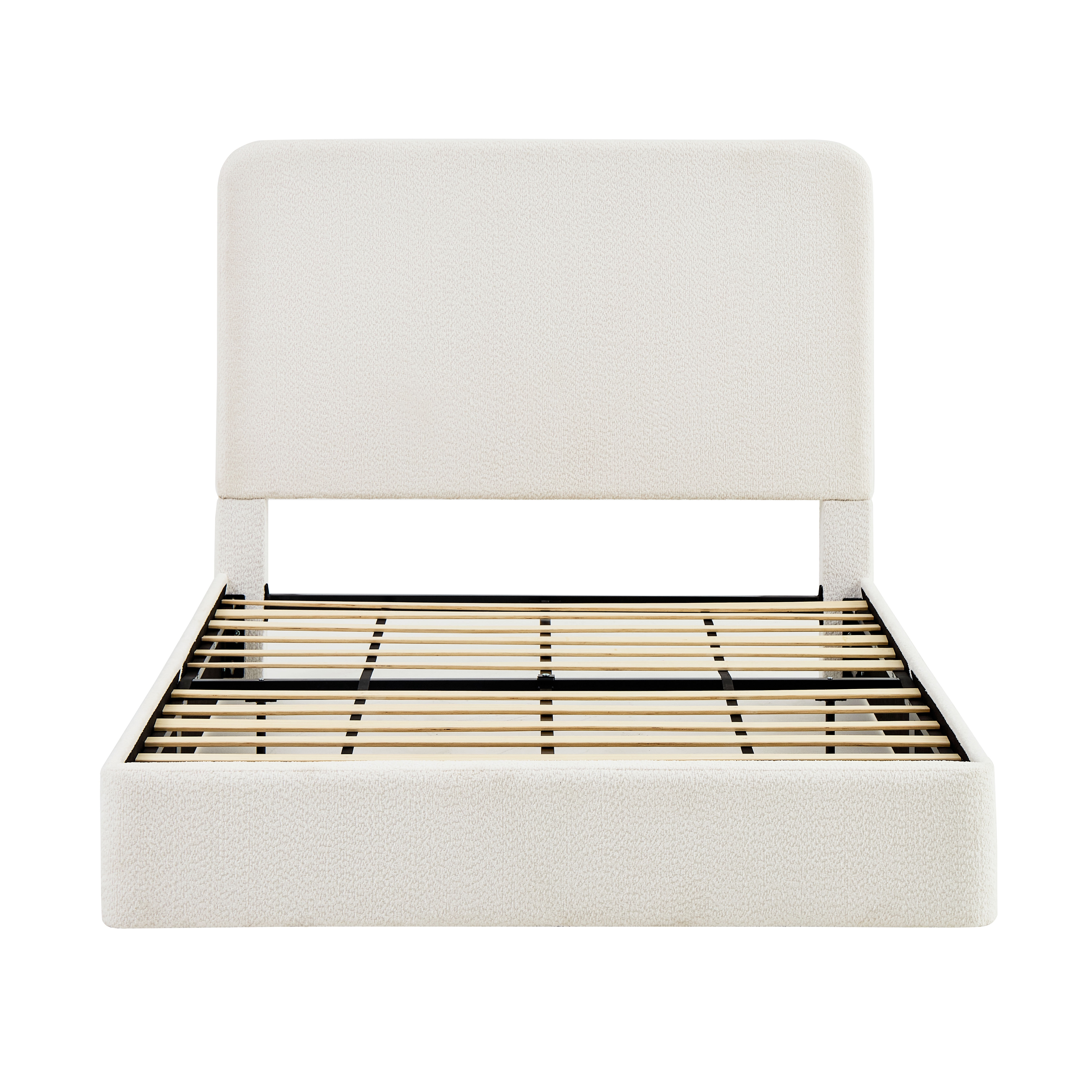 Miniyam King Upholstered Platform Bed Frame with 52" Tall Headboard, Chenille Bed with Wooden Slats, No Box Spring Required, White