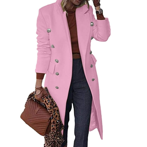 Outfmvch jackets for women Wool Thin Coat Trench Jacket Ladies Slim Long Overcoat Outwear womens tops cardigan for women Pink