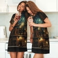 thumbnail image 7 of Women's Nightgown Sleepwear Short Sleeves Shirt Casual Soft Sleepdress, Library Books Magic Vintage Starry, 7 of 7
