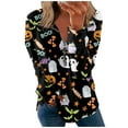 thumbnail image 2 of Femmes Causal Zip Pull Col Manches Longues Sweatshirts Halloween Print Activewear Veste de Course Vin XL, 2 of 5