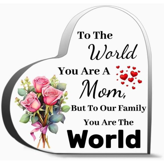 Christmas Mom Gift, 4 x 4 Inch Unique Acrylic Heart Shaped Plaque, Birthday Gift from Daughters Sons, Meaningful Acrylic Heart Gift for Mother