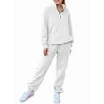thumbnail image 2 of Women'S 2 Piece Outfits Lounge Sets Long Sleeve Half Zip Pullover and Baggy Sweatpants with Pockets White XL, 2 of 8