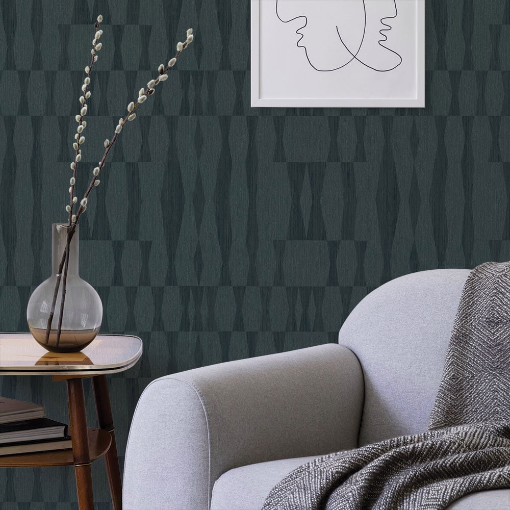 Tempaper Textured Faux Grasscloth Geo Seagrass Removable Peel and Stick Wallpaper, 20.5" x 16.5'