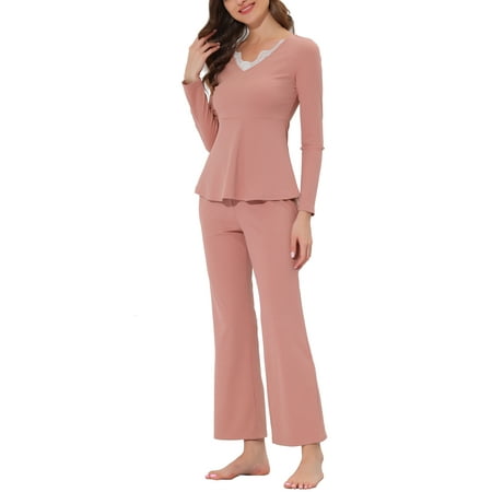 

Unique Bargains Women s Pajama Knit with Lace Stretchy Nightwear Lounge Sleepwear Sets