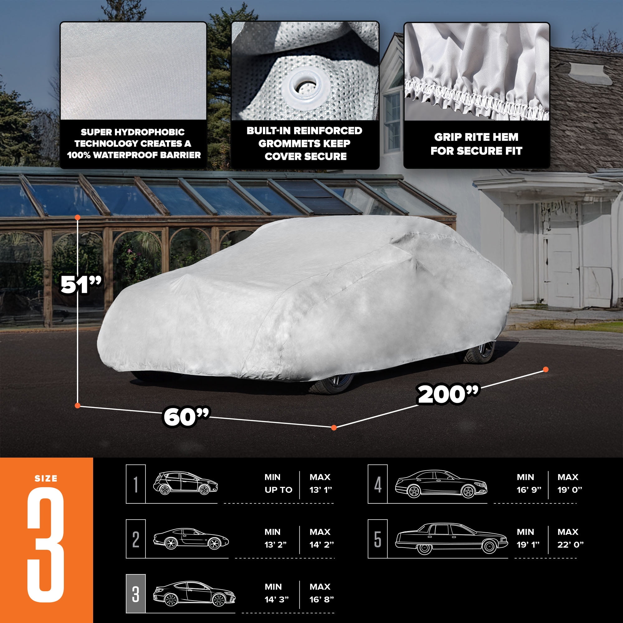 Budge Superior StormBlock™ Car Cover, Waterproof All Weather Outdoor Car Protection, Size 3 for Mid-Size Vehicles