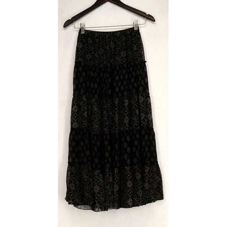 Linea by Louis Dell'Olio Sz XXS Printed Tiered Maxi Black Skirt A199793