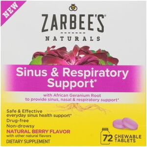 Zarbee's Naturals Chewable Sinus & Respiratory Support with African Geranium Root and Citrus Bioflavonoids, 72 Count