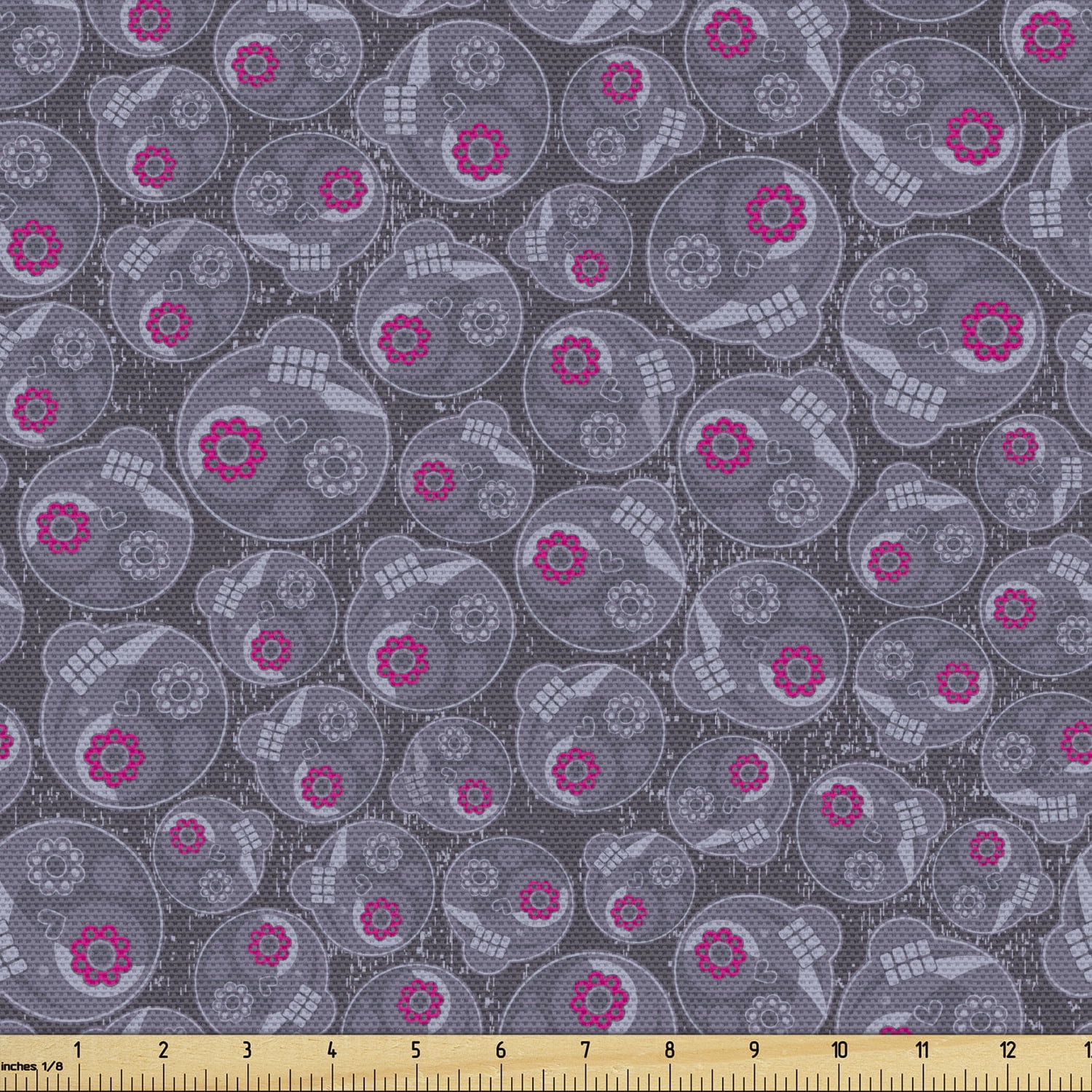 Sugar Skull Fabric by the Yard Repetitive Pattern of Retro Style Skulls