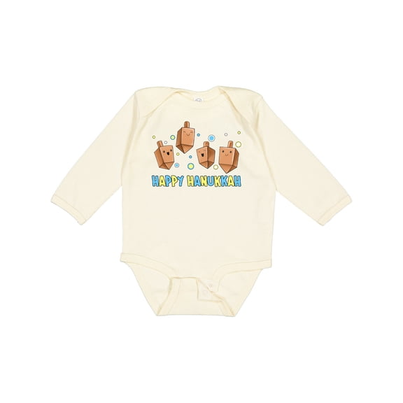 Inktastic Happy Hanukkah with Cute Dreidels Boys or Girls Long Sleeve Baby Bodysuit