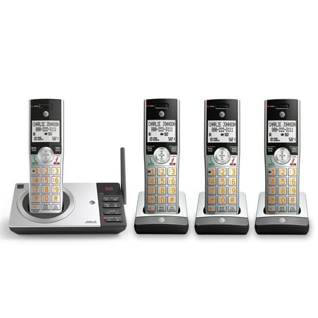 AT&T CL82407 DECT 6.0 Expandable Answering System with Smart Call Blocker, Silver/Black with 4 Handsets