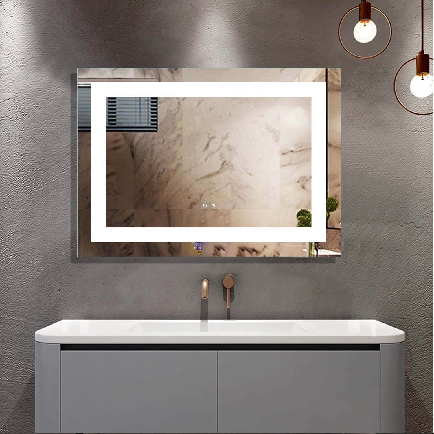 Anti-Fog Wall Mounted LED Frameless Bathroom Mirror with Switch 36"x28" Straight Corner