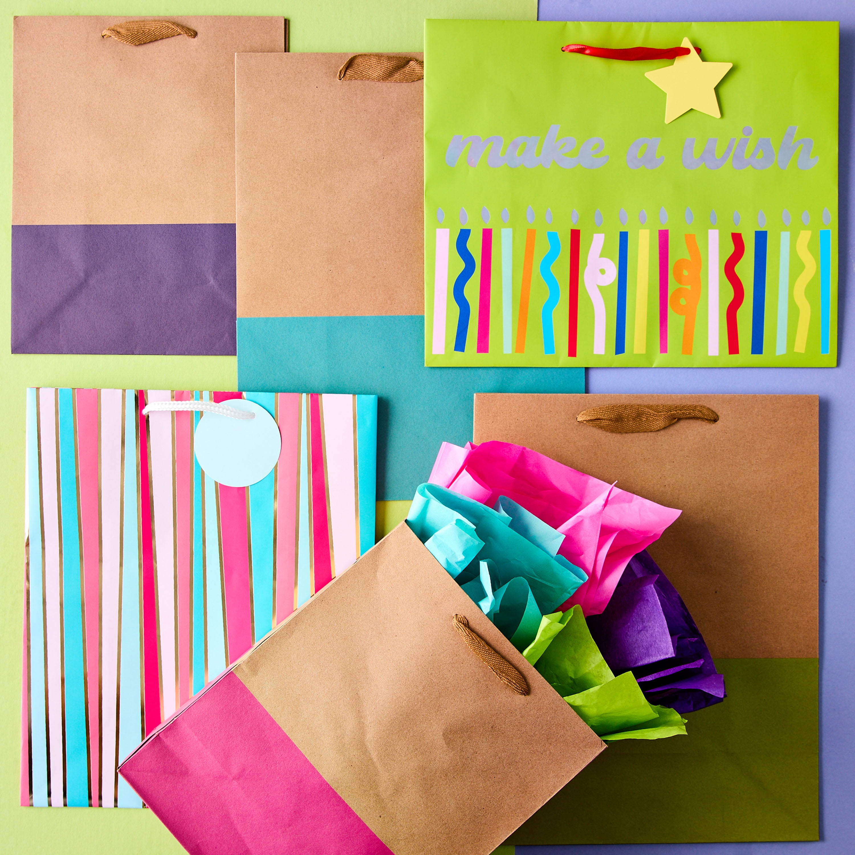 Hello Hobby Large Kraft Color Block Paper Bags, 13 Count, 8 in x 10 in, for Crafting and Gift-Giving