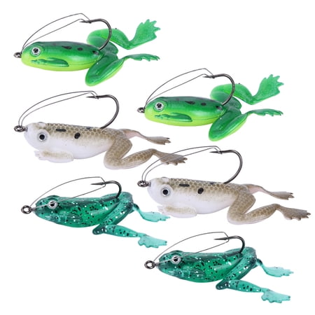 Suodoka 6 Pcs Lifelike Frog Shape Soft Plastic Fishing Lure Bait Set for Freshwater and Saltwater 2.36 inches / 6 cm 0.18 oz / 5.1 g Artificial Topwater Frog Baits Assorted Colors