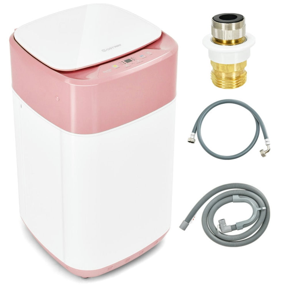 Topcobe 8lbs Portable Fully Automatic Washing Machine with Drain Pump, Space Saving Compact Washer-Pink