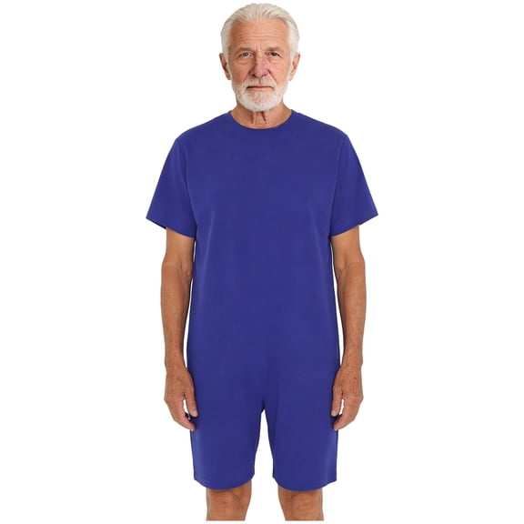 Haitryli Unisex Adult Special Needs Adaptive Clothing Anti-strip Jumpsuit Alzheimers Short Sleeve Seniors Romper Royal Blue L