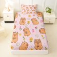 thumbnail image 3 of Manfei Sweet Capybara Twin Sheets,Pretty Floral Bedding,Pink,3-Piece,1 Fitted Sheet and 1 Pillowcase, 3 of 6