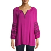 The Pioneer Woman Embroidered 3/4 Sleeve Peasant Tunic, Womens