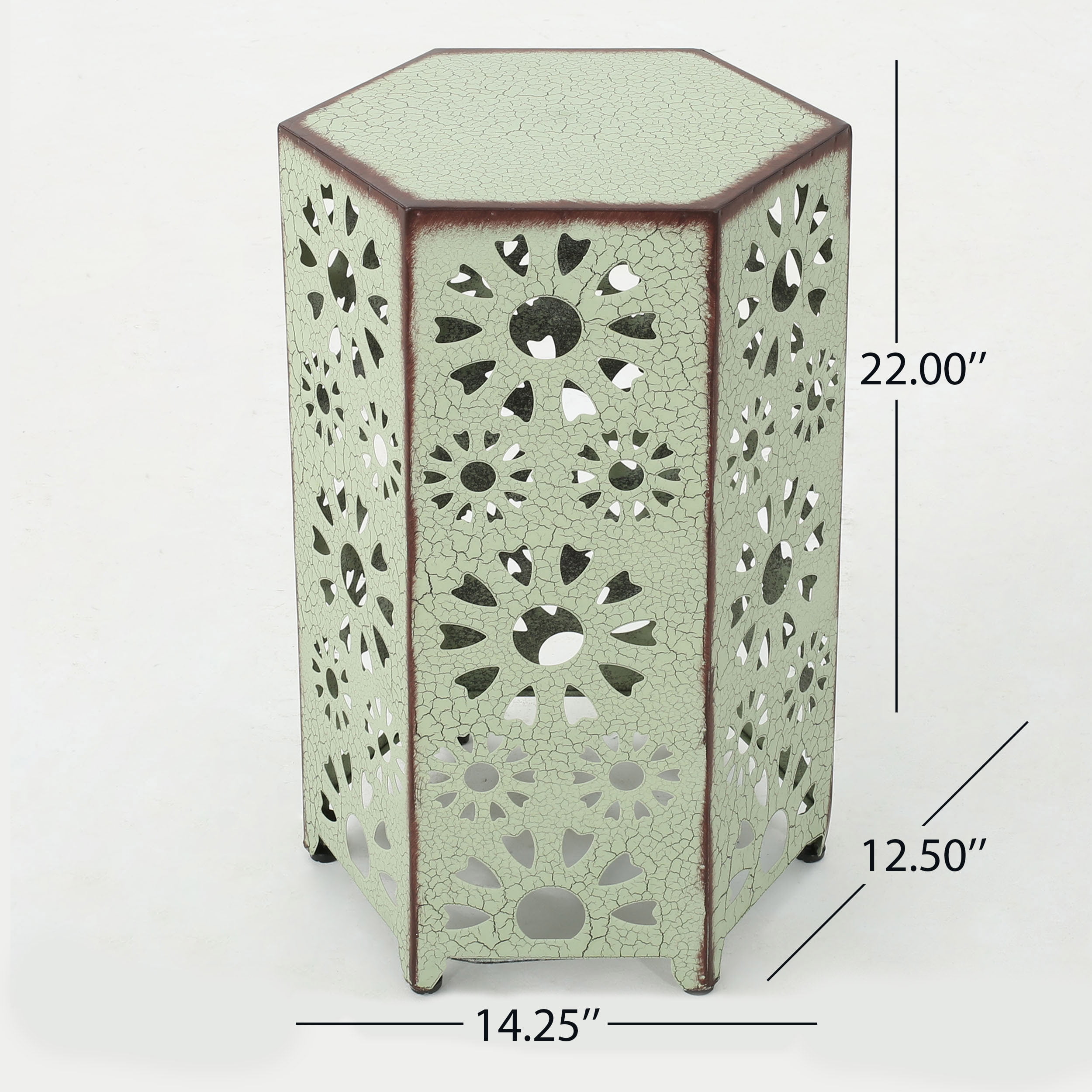 Noble House Vania Iron Hexagonal Side Table, Green