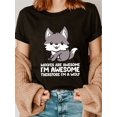 thumbnail image 1 of 1pc Women'S Cotton Crew Neck T-Shirt with Cartoon Wolf Print, Casual Short Sleeve Top with Slight Stretch, Regular Length, All-Season Knit Fabric Tee, 1 of 6