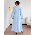 thumbnail image 2 of Blue Plus Size Elegant A-Line Button Front Long Sleeve Maxi Dress With Side Slit For Women, 2 of 7