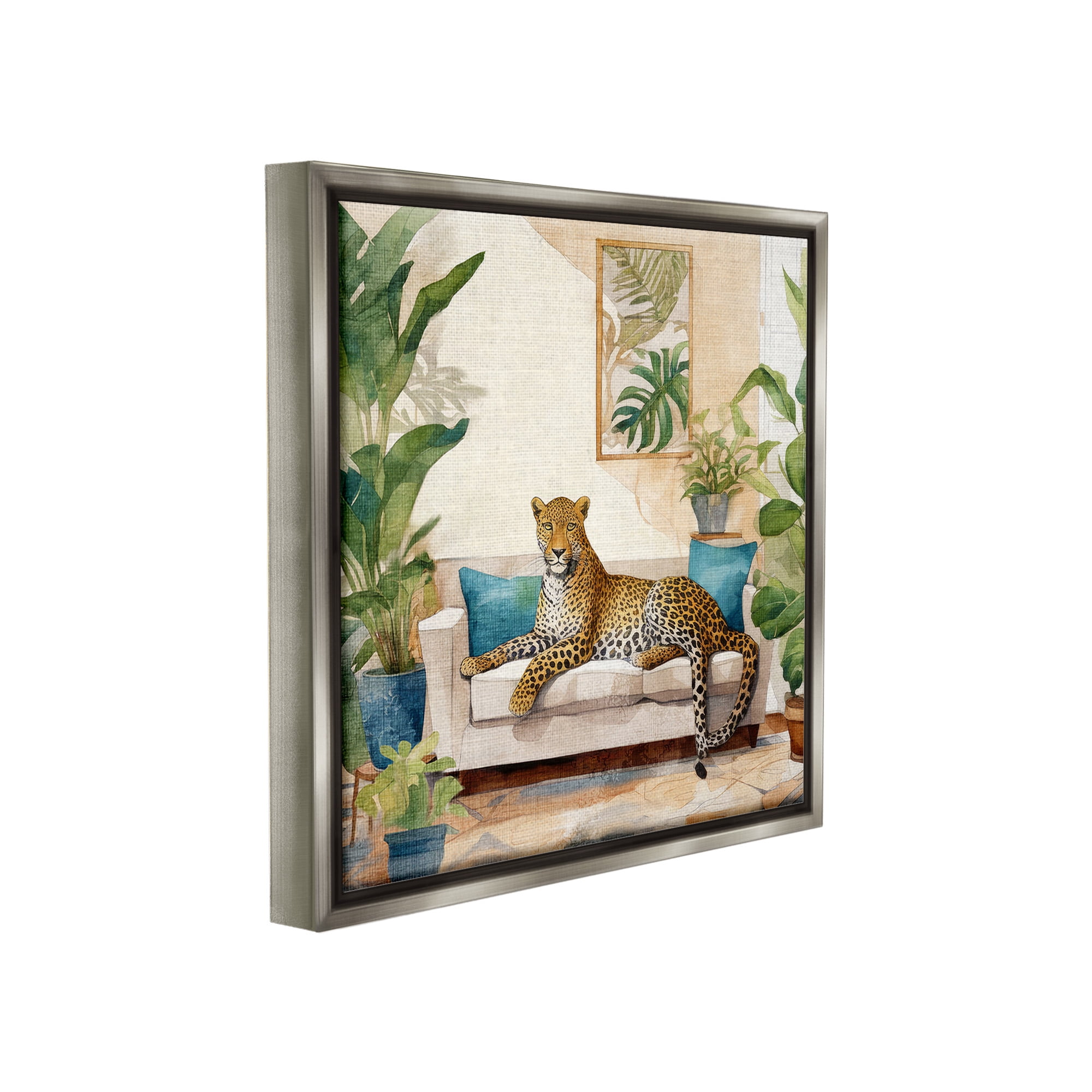 Stupell Industries Cheetah & Tropical Indoors Animals & Insects Painting Gray Floater Framed Canvas Art Print Wall Art, 25 x 25