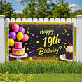thumbnail image 5 of Glittery Black Background Happy 19th Birthday Banner with Balloons Cakes and Stars Party Supplies Photography Props Birthday Decoration Decor Backdrop, 5 of 7