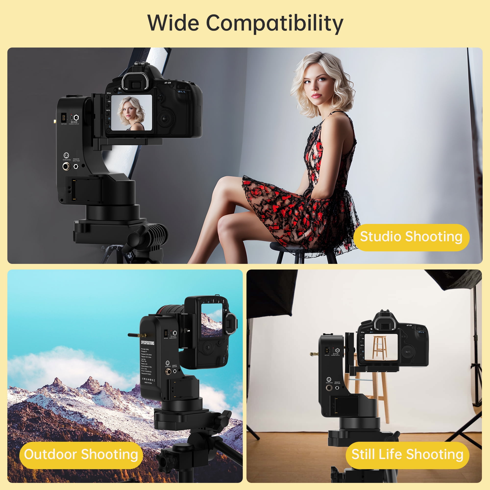VIPQV PT5000 360° Auto Motorized Rotating Panoramic Head with Remote Control, Professional Universal Shaft, Support 5KG(11LB) Camera Pan Tilt Video Tripod Head Stabilize