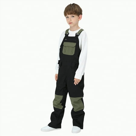 HCNTES Children s Adjustable Strap Snowsuit Kids Insulated Bib Overalls for Winter Skiing Outdoor Adventures(A01-Black 12-14 Years)