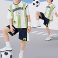 thumbnail image 4 of JAJAHO Summer Boys Athletic Outfits Breathable Mesh Striped Letter Short Sleeve T Shirt And Shorts 2 Piece Set For Kids 5-16Y Trendy Outfit, 4 of 8