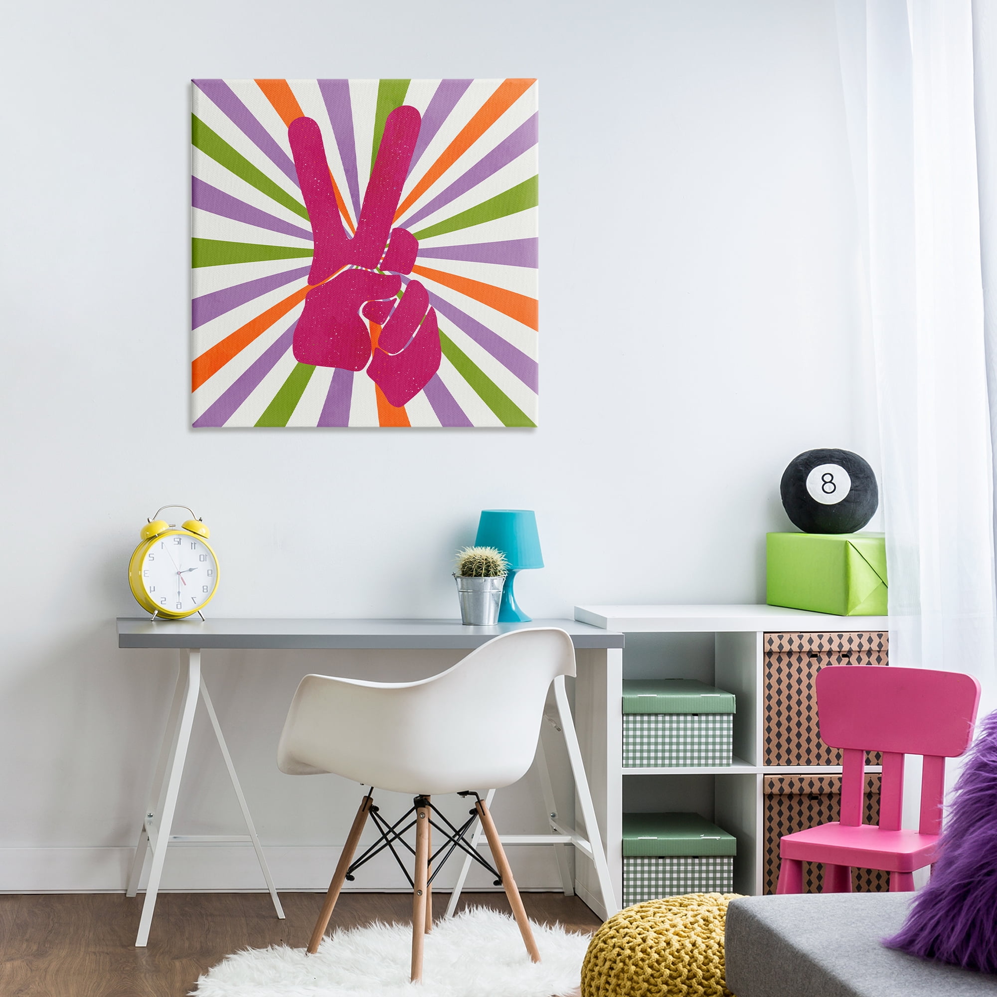 Stupell Industries Peace Sign on Stripes Abstract Painting Wrapped Canvas Art Print Wall Art, 30 x 30